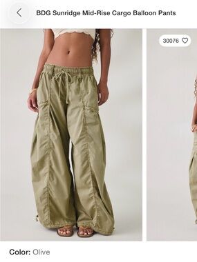 BDG Olive Mid-Rise Wide-Leg Cargo Pants